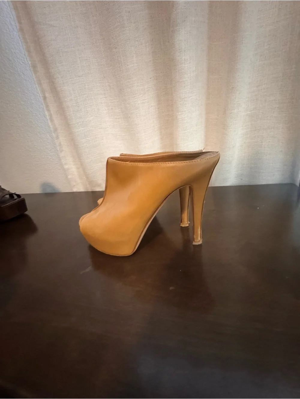 Gianvito Rossi Tan Open-Toe Wedge Mules